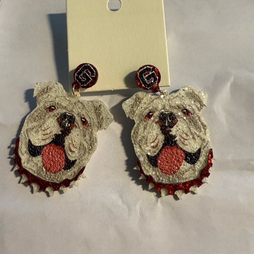 NWT Georgia Bulldog Glitter Earrings with Red and White Accents